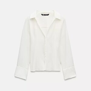 ZARA M Hidden Clasp Blouse NWT White | Minimalist Clean Girl Office SOLD OUT
